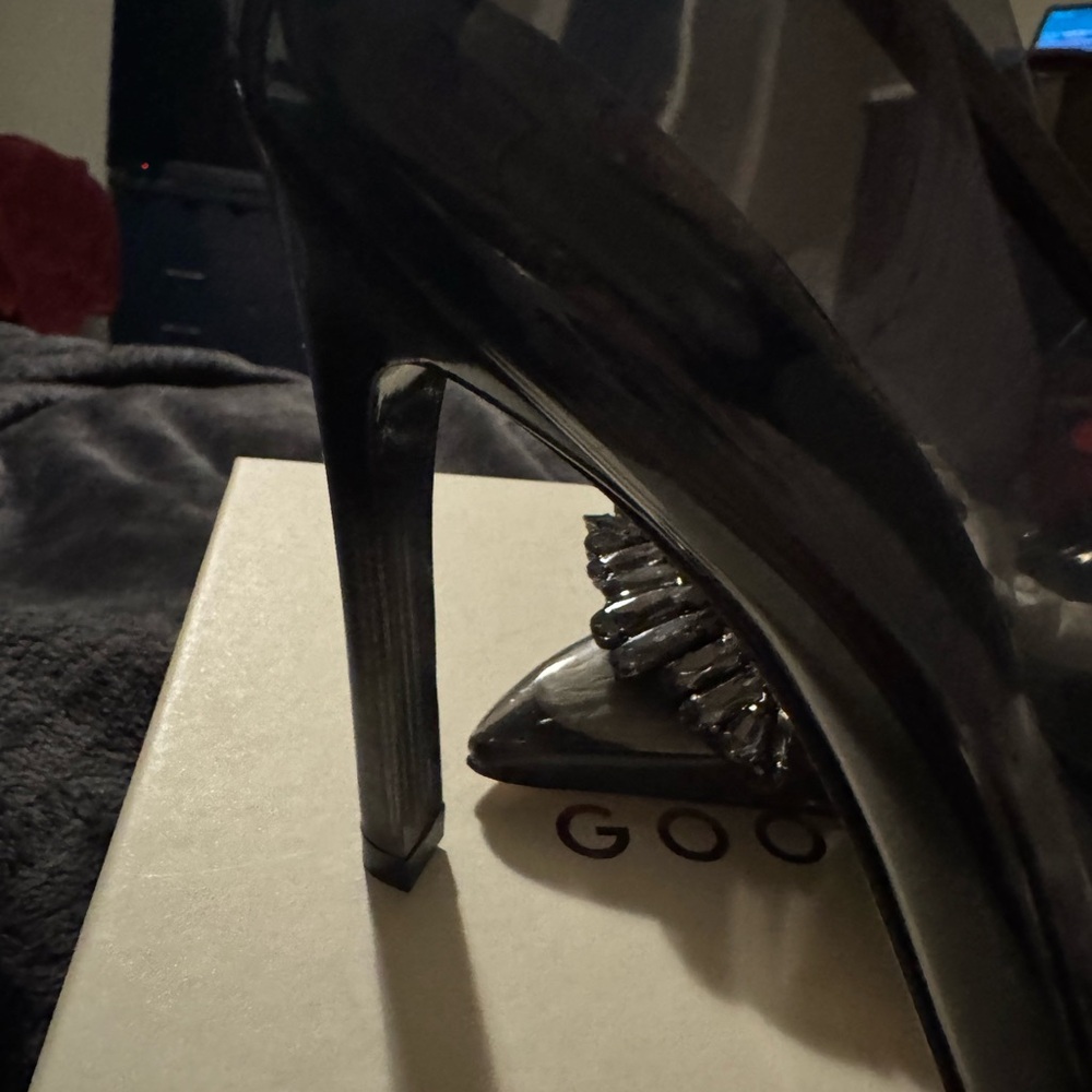 NIB GOOD AMERICAN Cinder-F*cking-Rella smoke translucent w/ jeweled toe SZ 5.5 - Picture 8 of 11